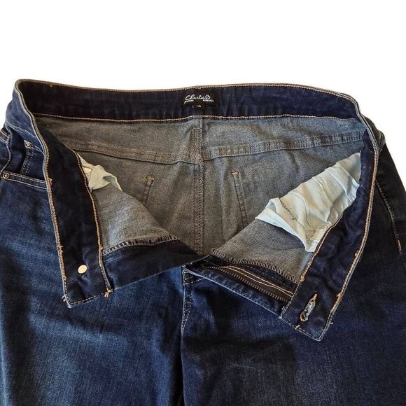 Charlie Women's Low Rise Raw Hem Dark Wash Denim Crop Jeans Blue Size 14 - Picture 6 of 11